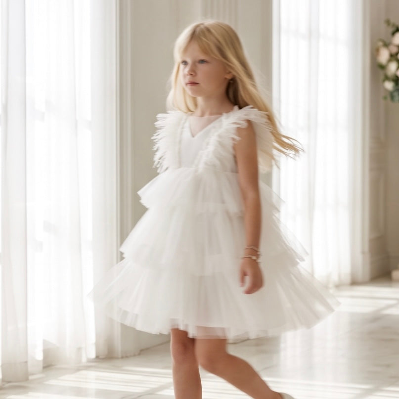 Robe Tulle et Plume Ivoire - Cérémonie Enfant