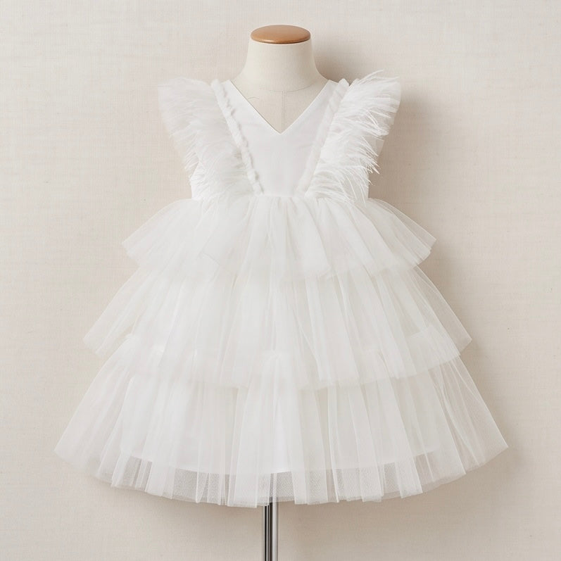 Robe Tulle et Plume Ivoire - Cérémonie Enfant