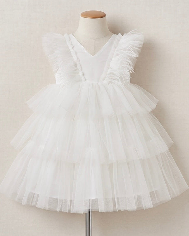 Robe Tulle et Plume Ivoire - Cérémonie Enfant