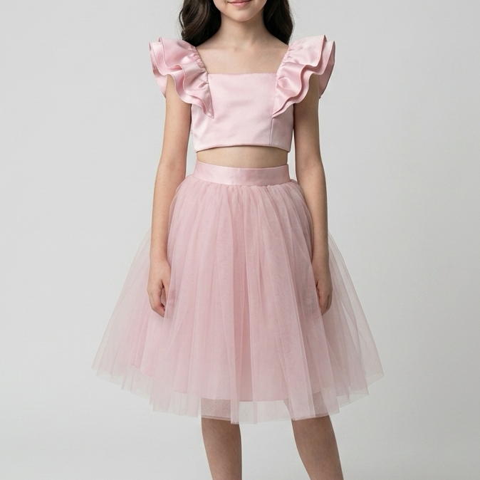 Ensemble Nesrine Tulle et Satin Rose