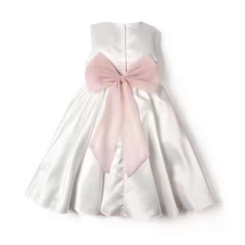 Robe de cortège satin ivory et gros noeud rose blush