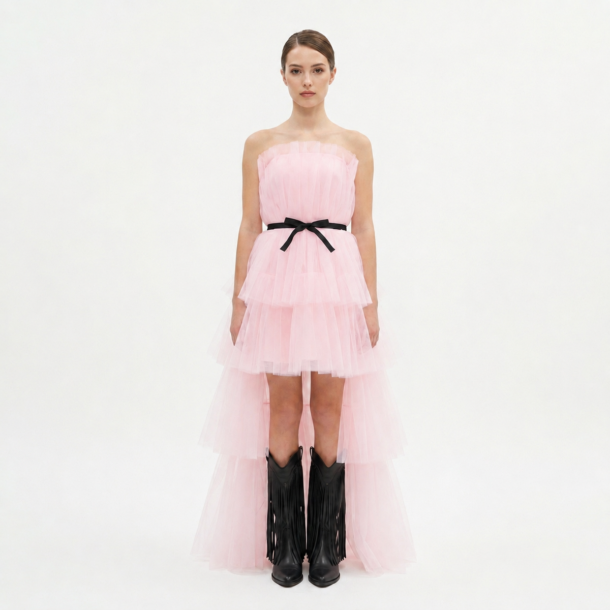 MADE-TO-ORDER - Robe bustier en tulle Genna rose - Cérémonie Ados