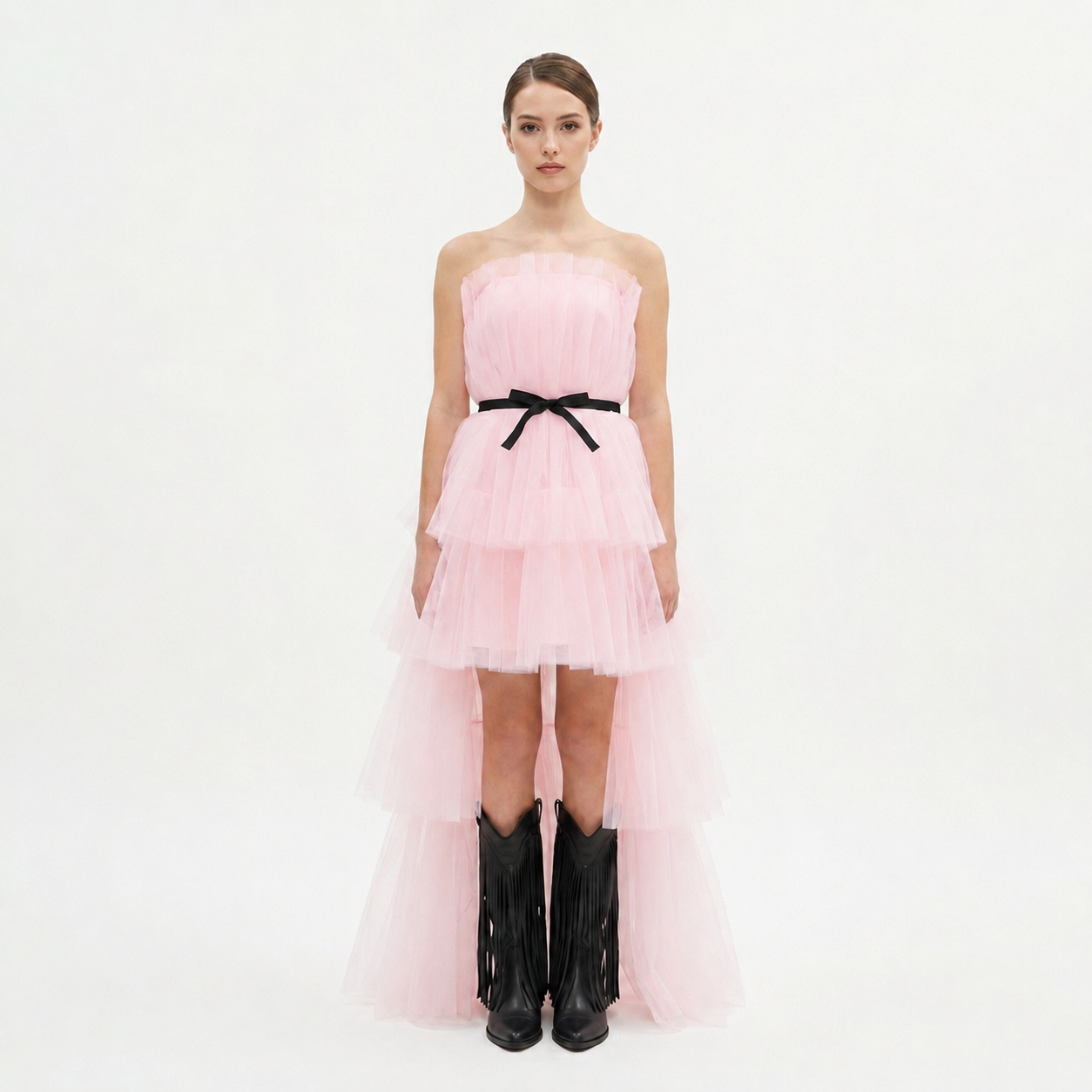 MADE-TO-ORDER - Robe bustier en tulle Genna rose - Cérémonie Ados