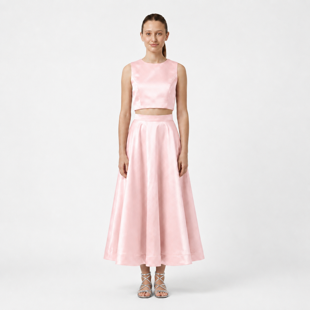 Ashley – Ensemble Satin Crop Top et Jupe longue Cérémonie (Sur commande)