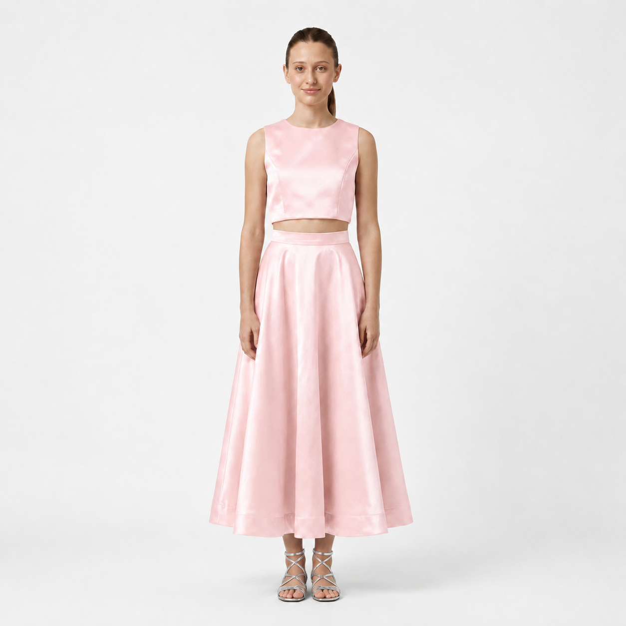 Ashley – Ensemble Satin Crop Top et Jupe longue Cérémonie (Sur commande)