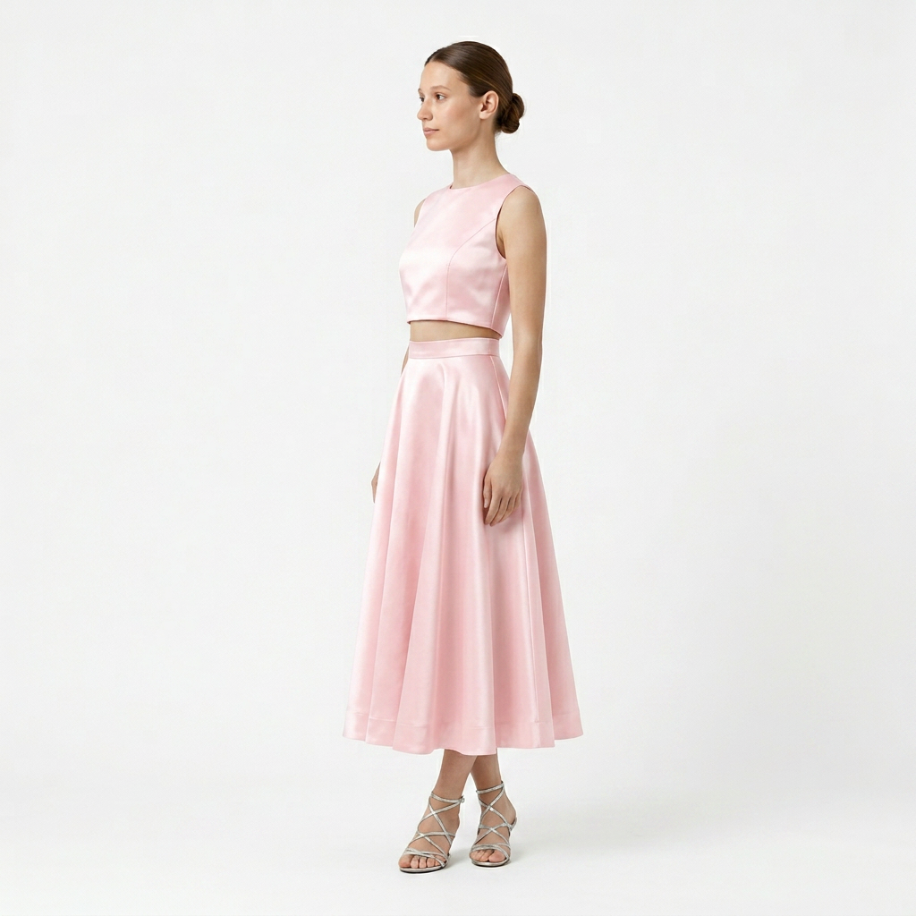 Ashley – Ensemble Satin Crop Top et Jupe longue Cérémonie (Sur commande)