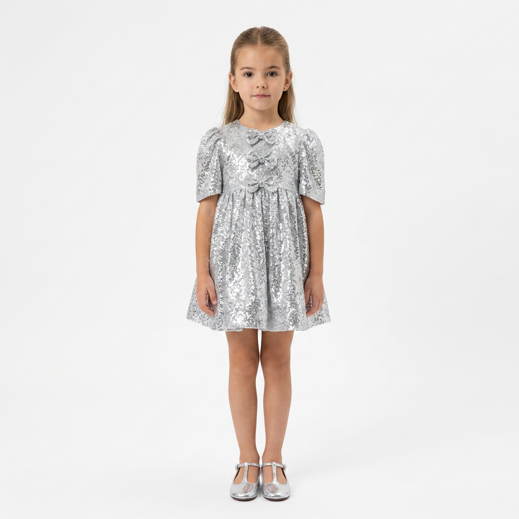 Robe Jenny Sequins Argent - Cérémonie Bébé