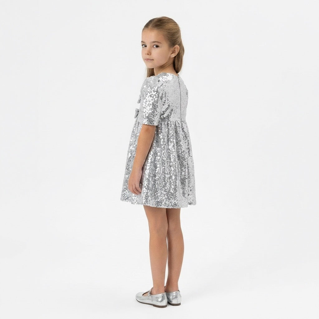 Robe Jenny Sequins Argent - Cérémonie Bébé