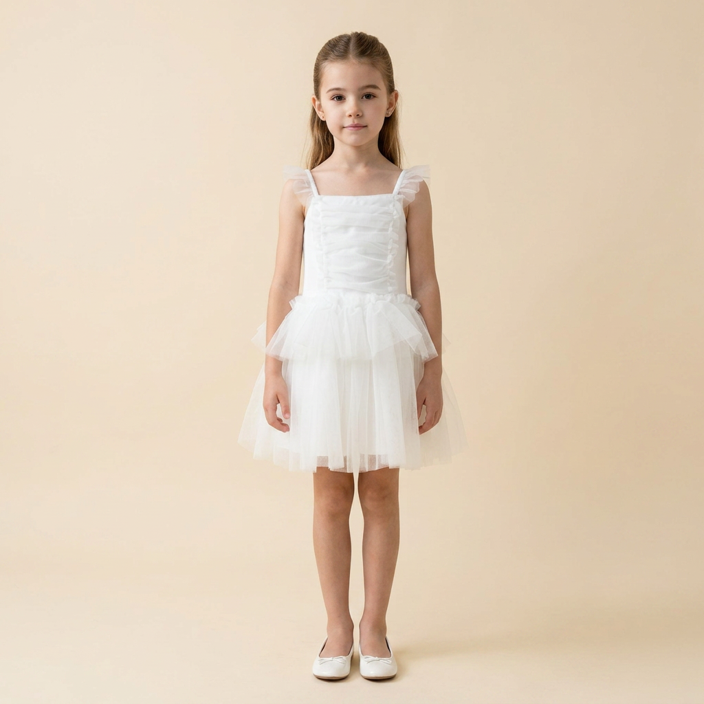 ROBE BLANC NATUREL BRETELLES TUTU