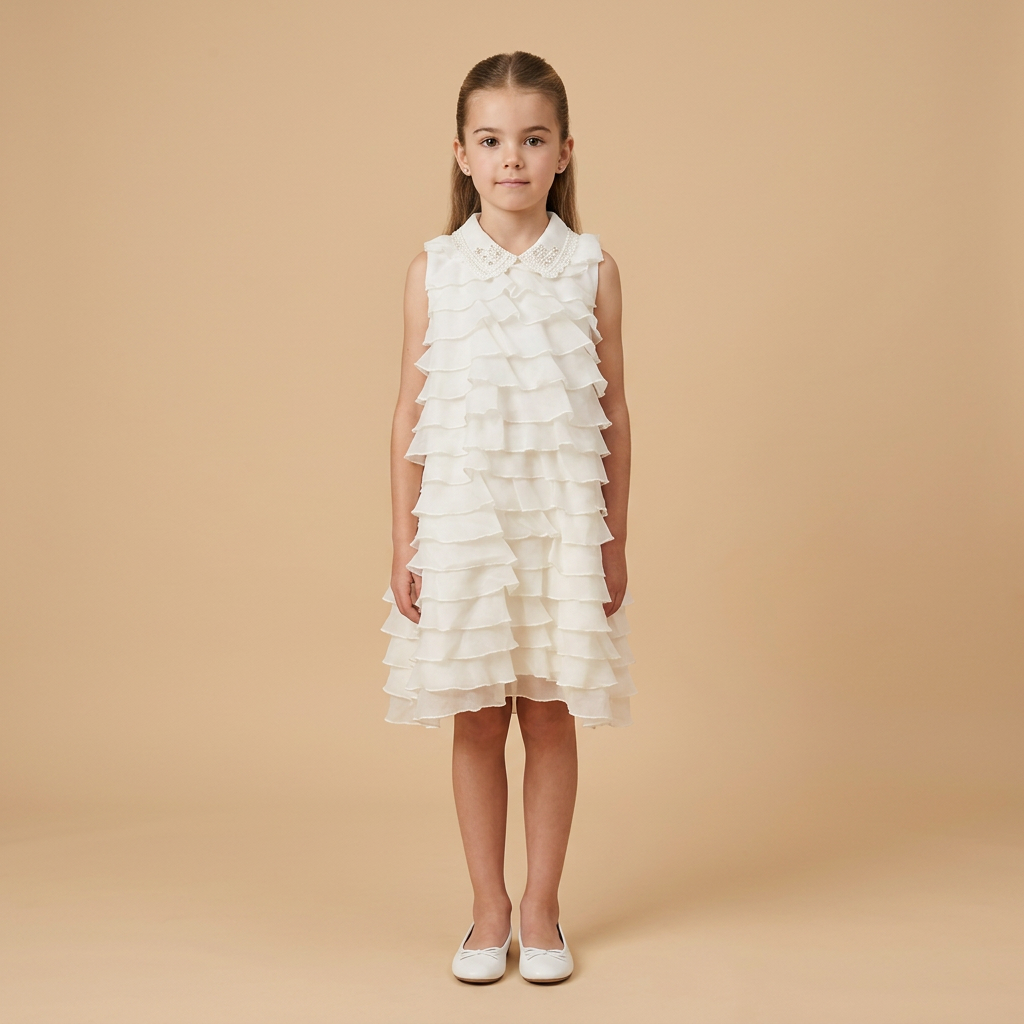 ROBE ECRU VOLANTS COL BRODÉ
