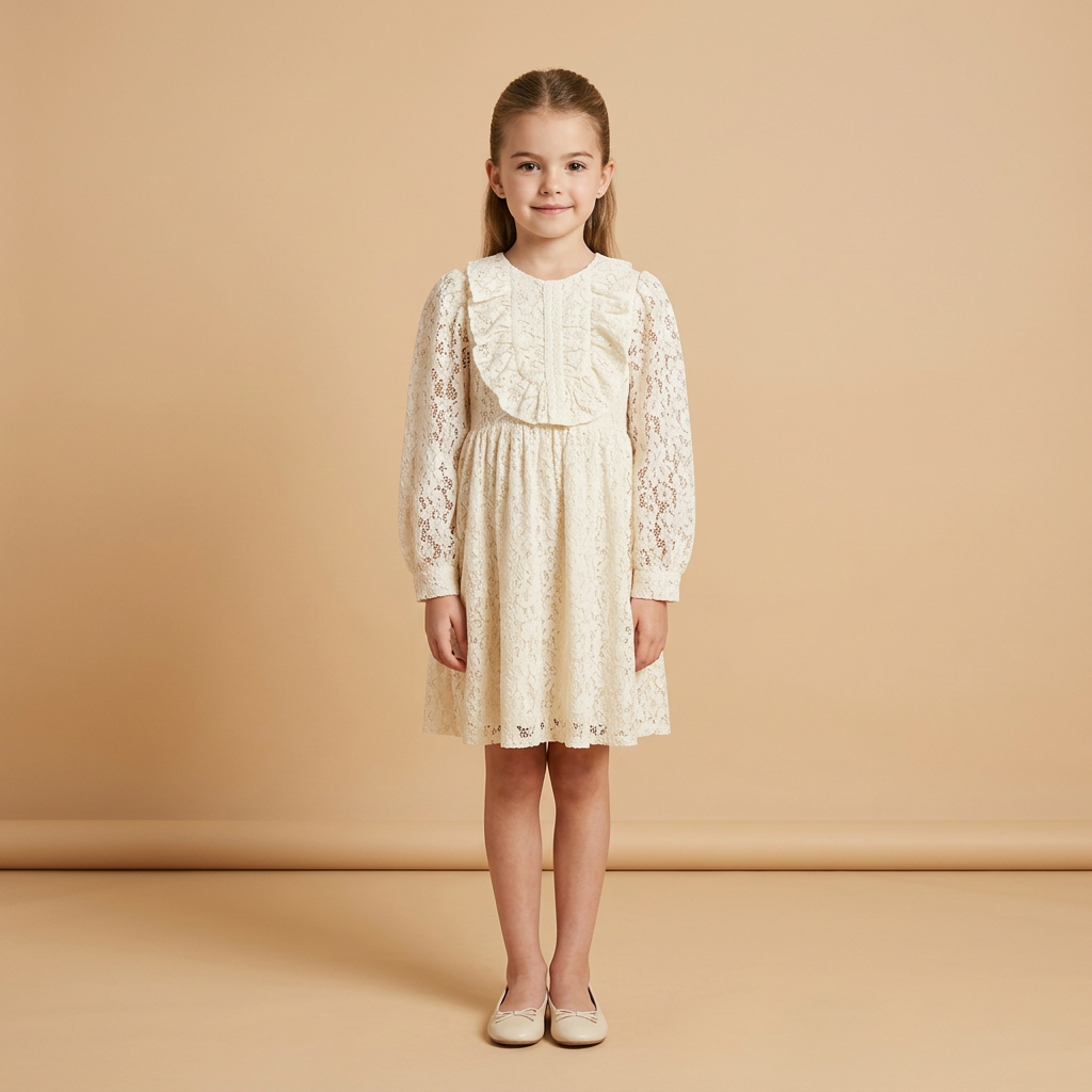 ROBE ECRU MANCHES LONGUES DENTELLE