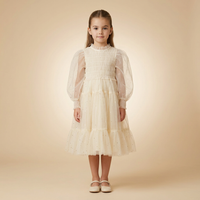 ROBE ECRU LONGUEUR MIDI MANCHES LONGUES TULLE PAILLETÉ