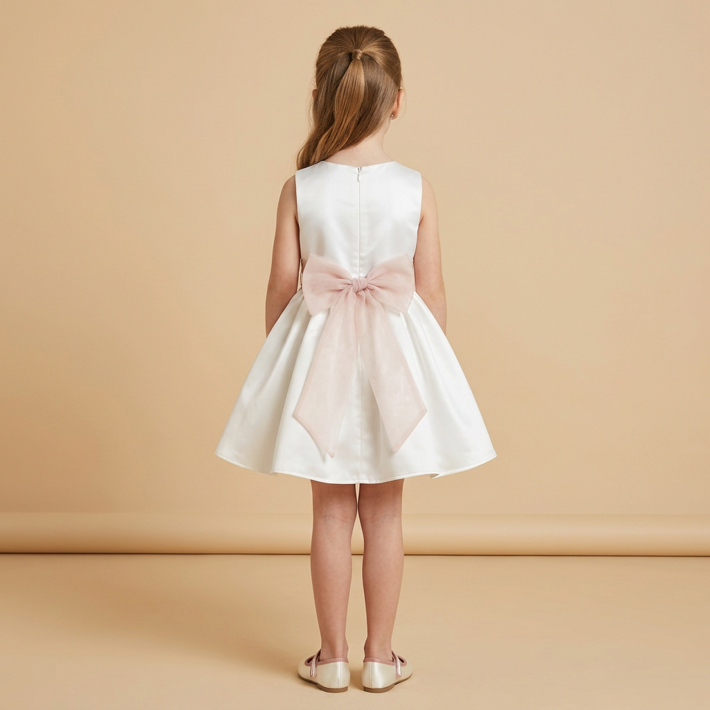ROBE CORTÈGE IVOIRE SATIN CEINTURE ROSE BLUSH
