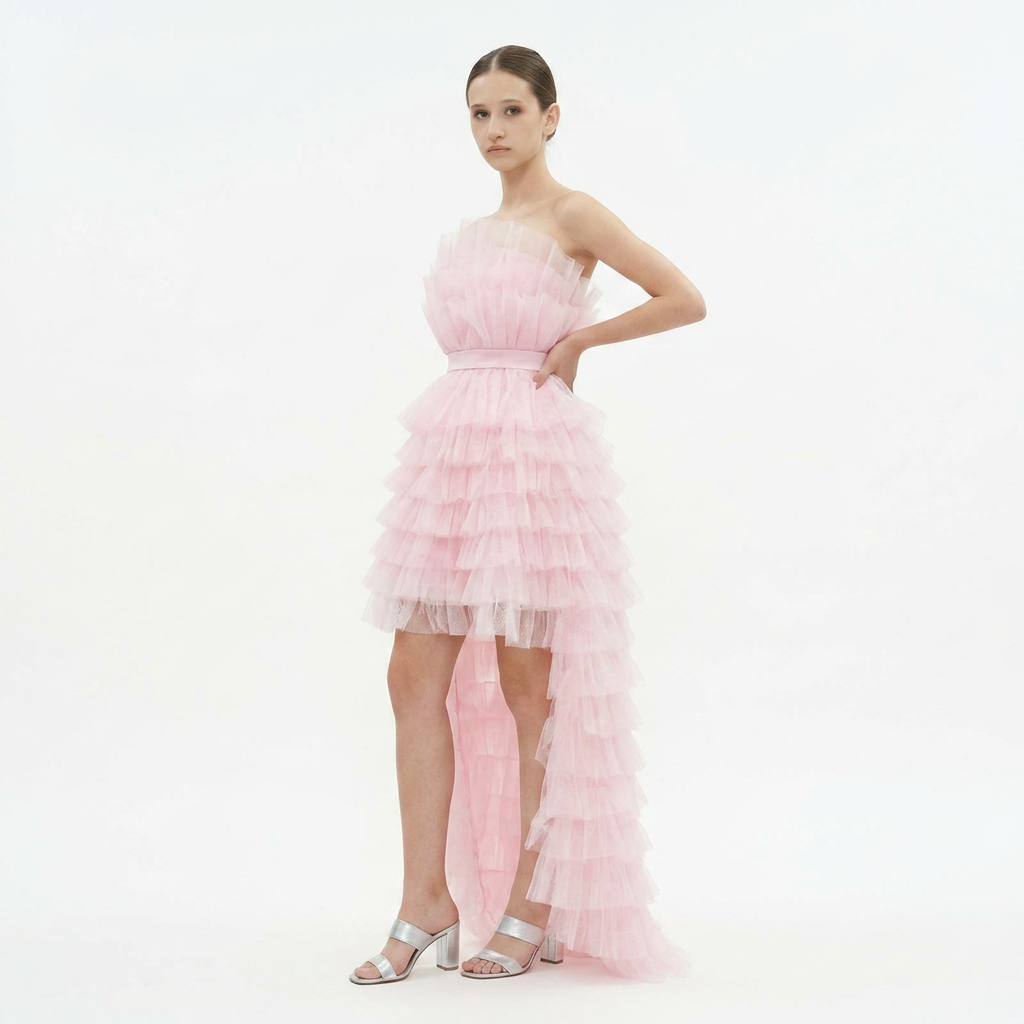 MADE-TO-ORDER - Robe de Soirée Romy Pétale Rose Bustier - Cérémonie Ados