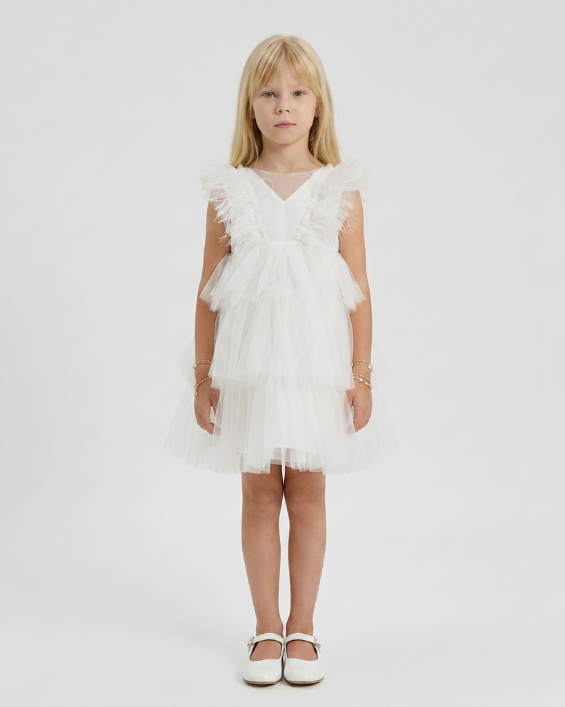 Robe Tulle et Plume Ivoire - Cérémonie Enfant