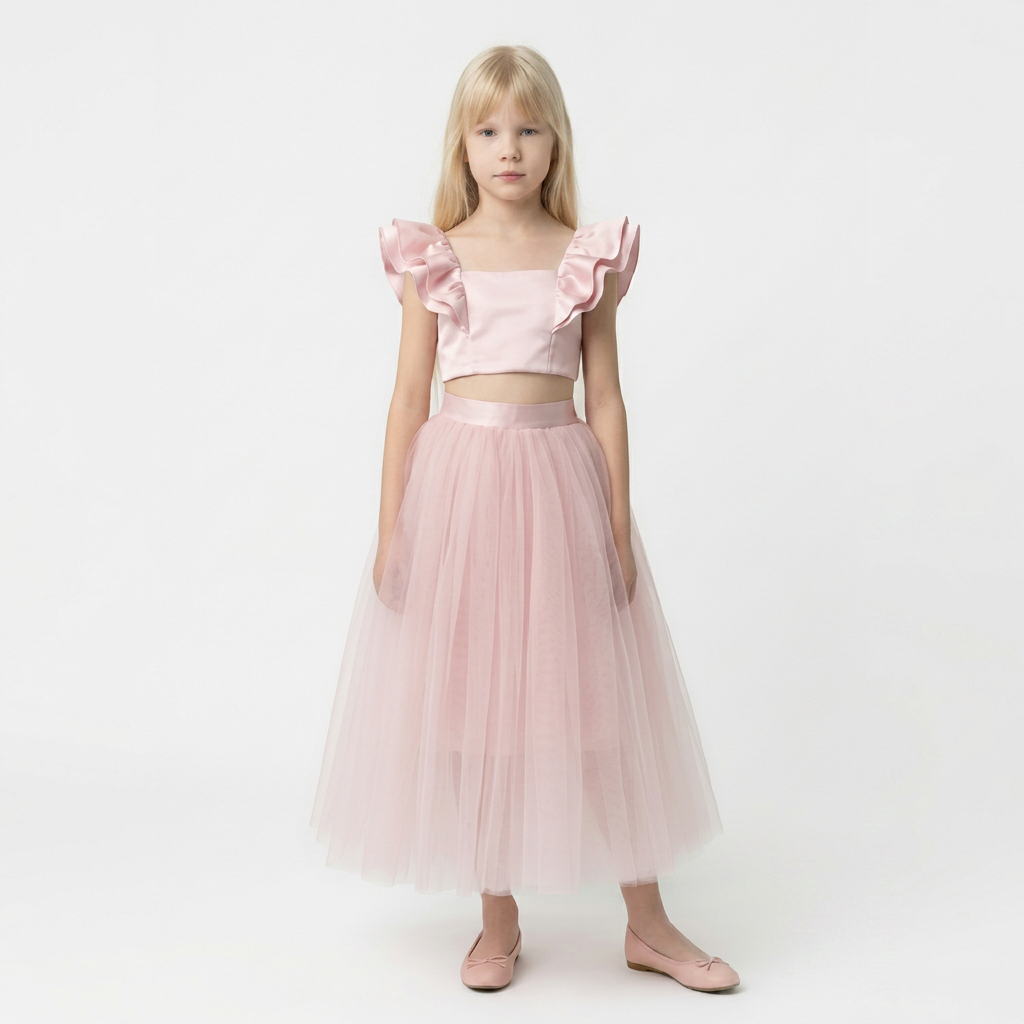 NEW - Ensemble Nesrine Tulle et Satin Rose - Cérémonie Enfant (livraison octobre 2026)