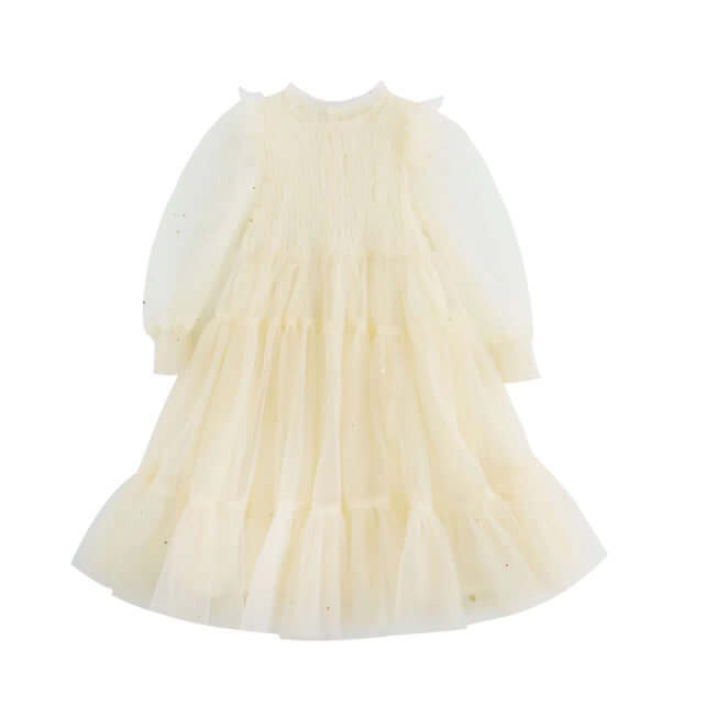 Robe ceremonie tulle creme manches longues