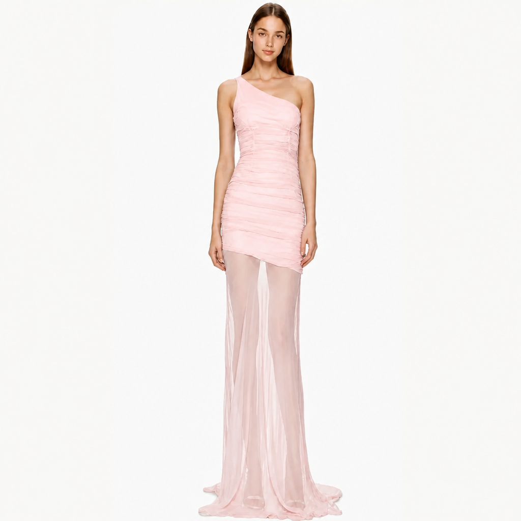NEW - Robe de soirée ados longue one-shoulder Rose Chiara (livraison octobre 26)