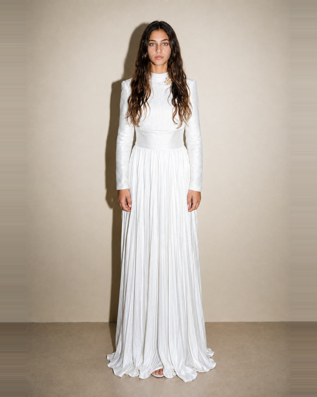 Shirel - Robe de soirée longue Blanc Irisé Argent