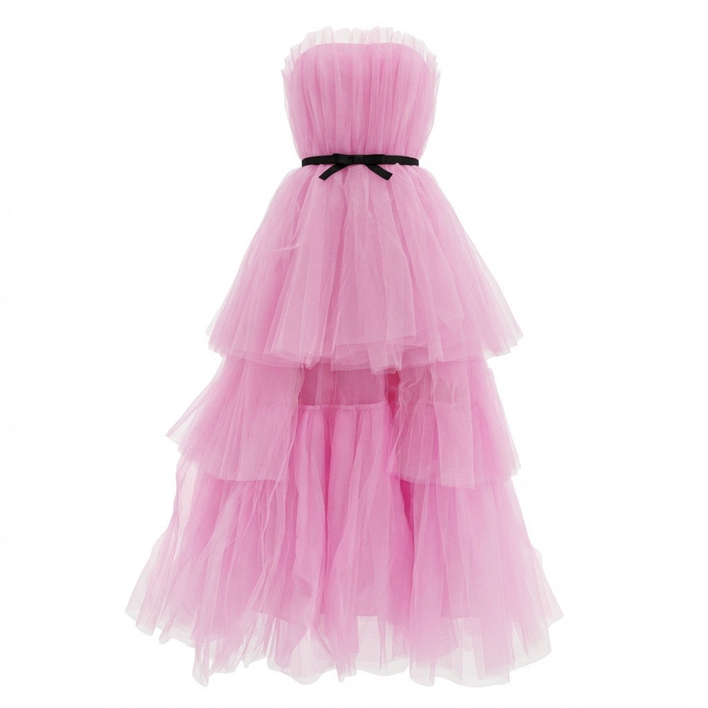 Location Robe bustier en tulle Genna rose pink et ceinture noir