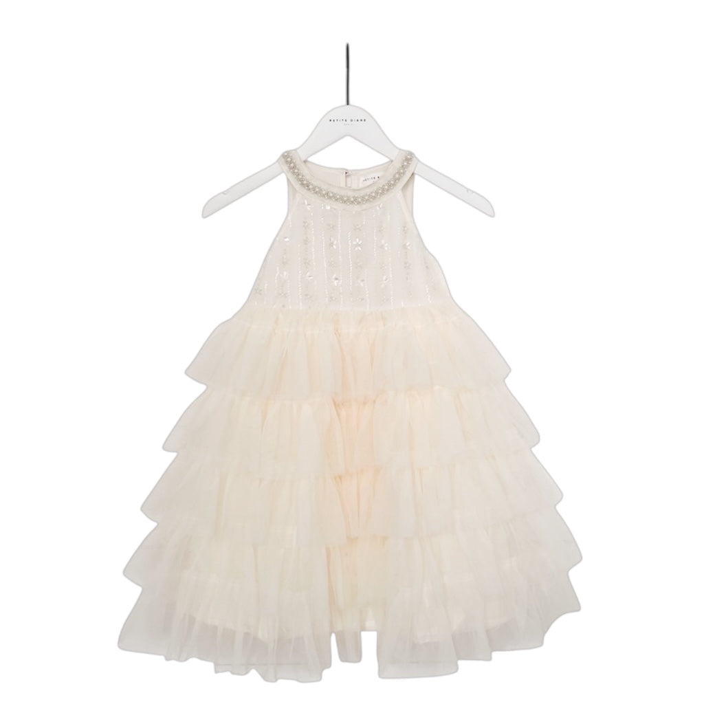 Robe cérémonie en tulle ivoire à perles et sequins – Petite Diane