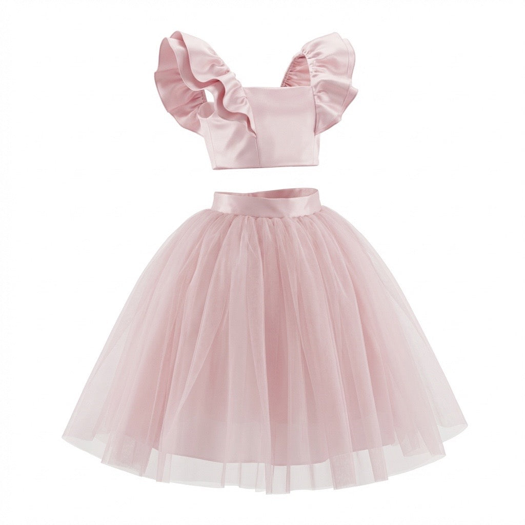 Ensemble Nesrine Tulle et Satin Rose