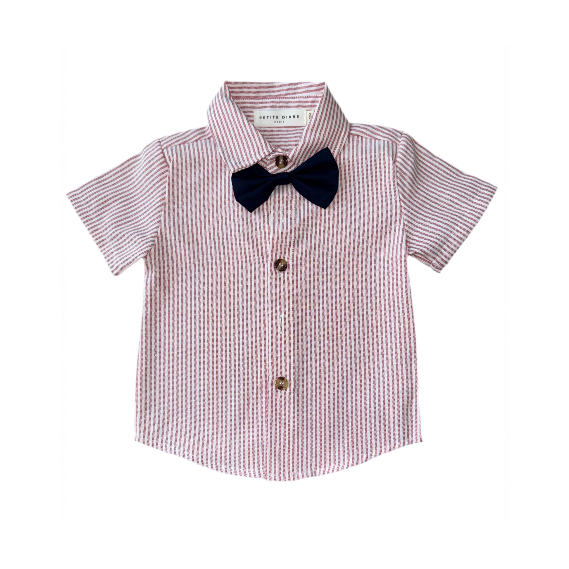 ensemble garçon chemise rayé rouge et blanc noeud pap short beige cérémonie