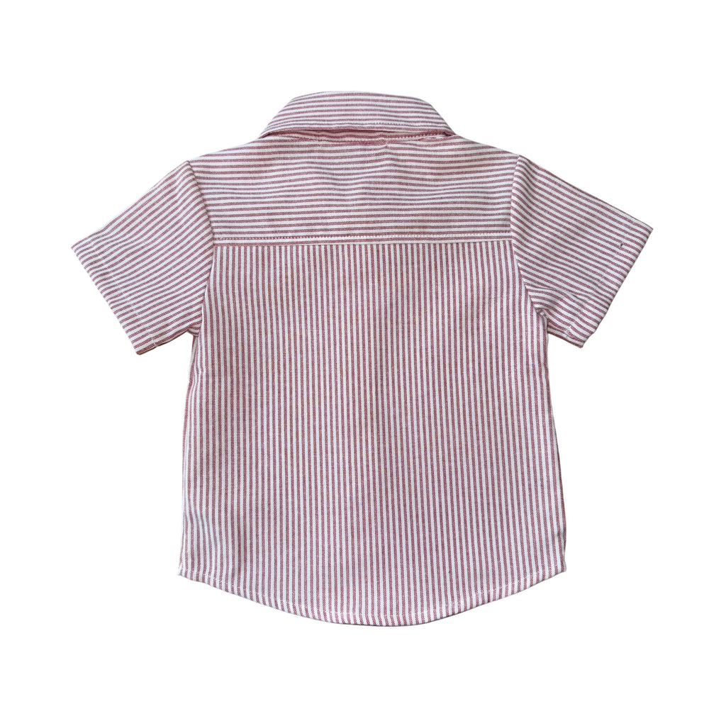 ensemble garçon chemise rayé rouge et blanc noeud pap short beige cérémonie