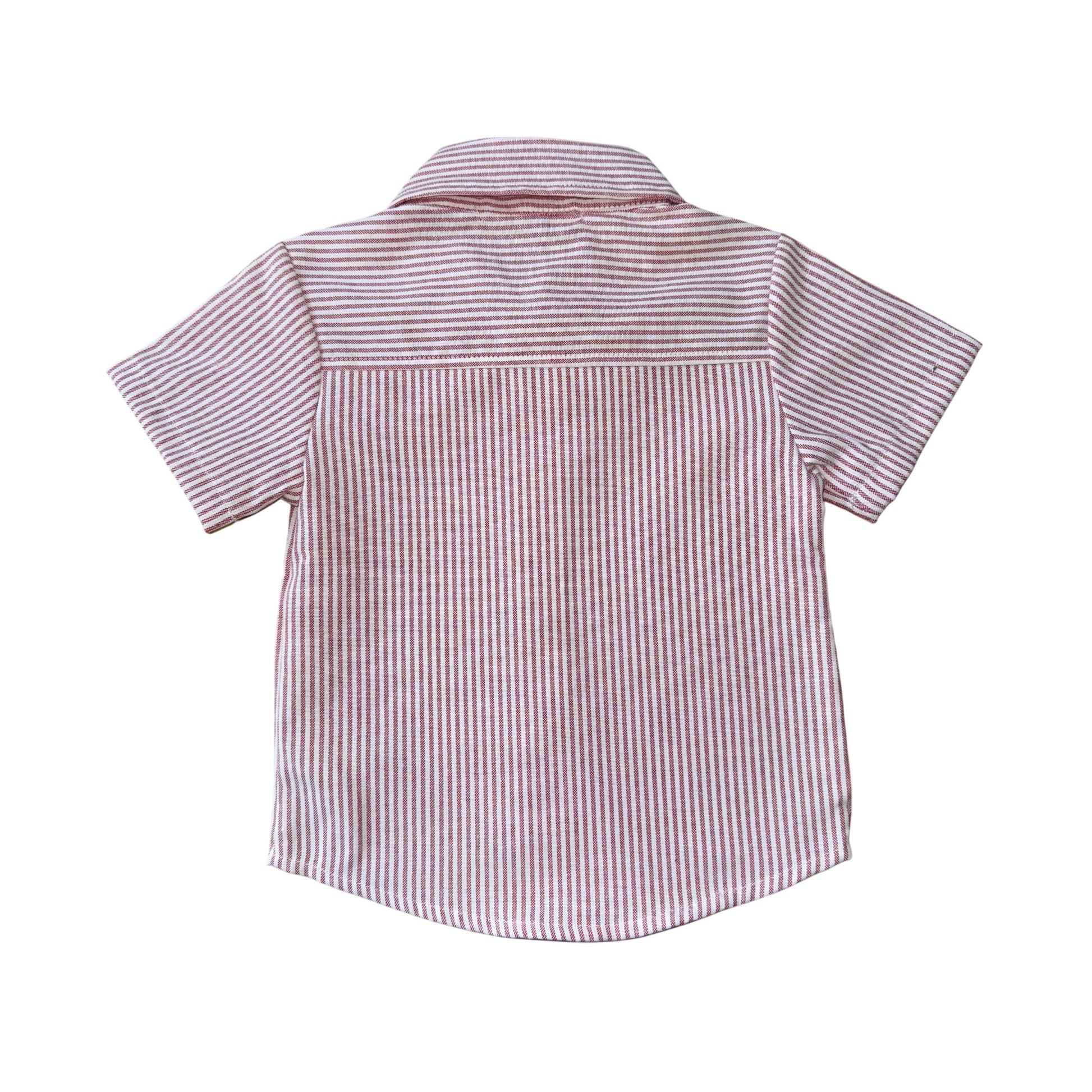 ensemble garçon chemise rayé rouge et blanc noeud pap short beige cérémonie
