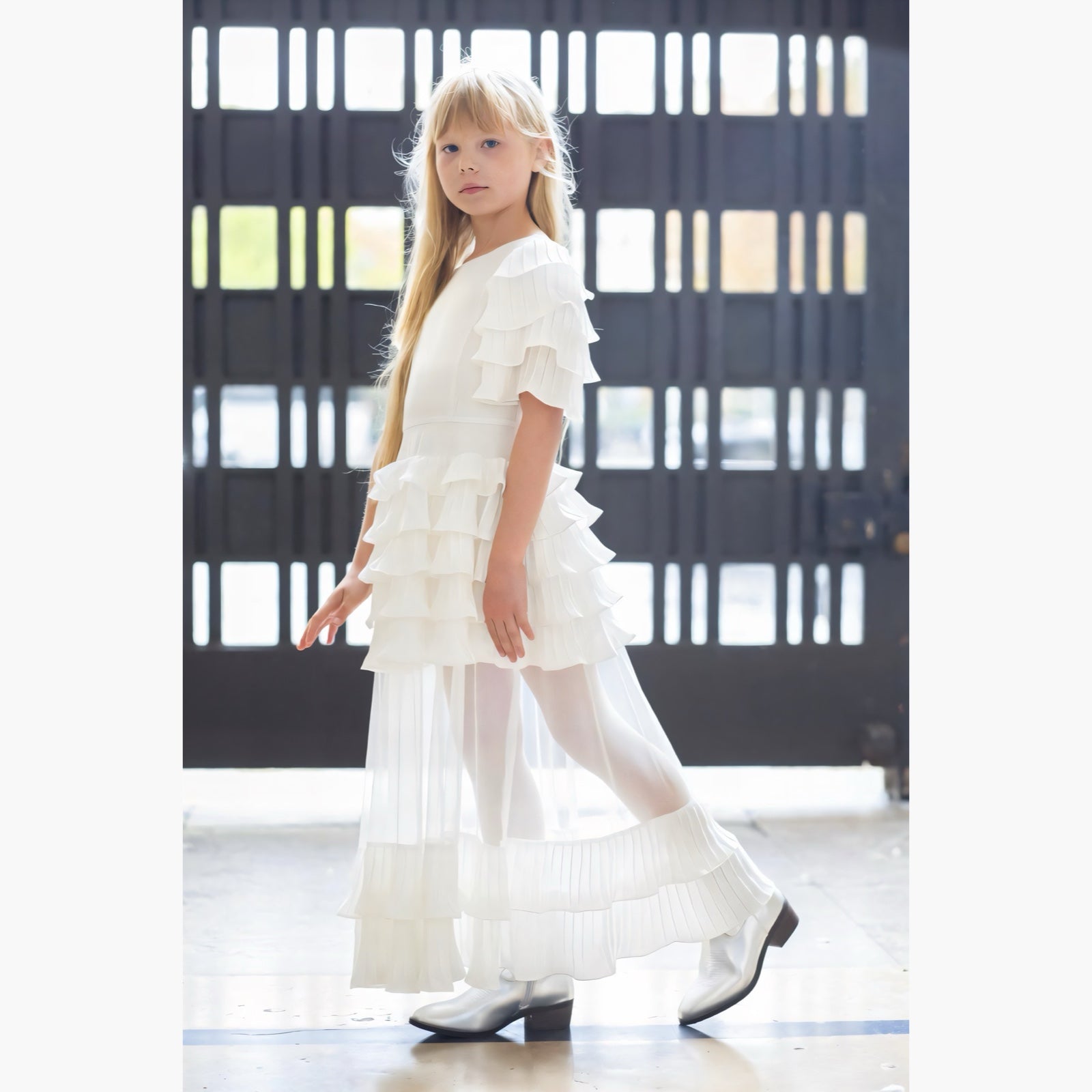 Robe Gabriella Mousseline Blanc Naturel - Cérémonie Enfant