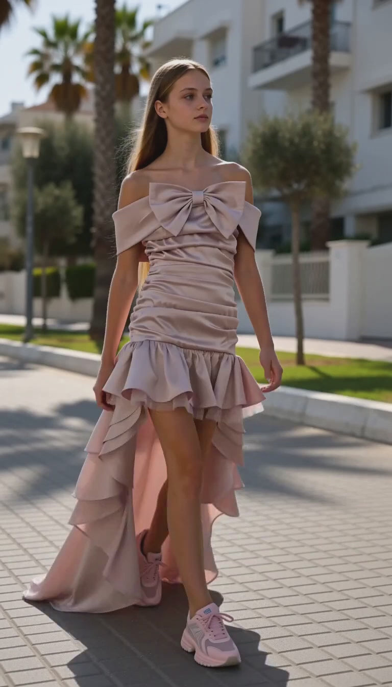 NEW - Robe de soirée ados Diva Rose Blush High Low (livraison novembre 26)