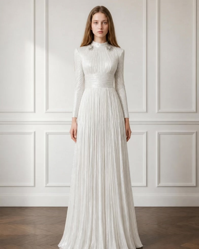 NEW - Robe Shirel Blanc Irisé Argent - Cérémonie Ados (livraison septembre 26)