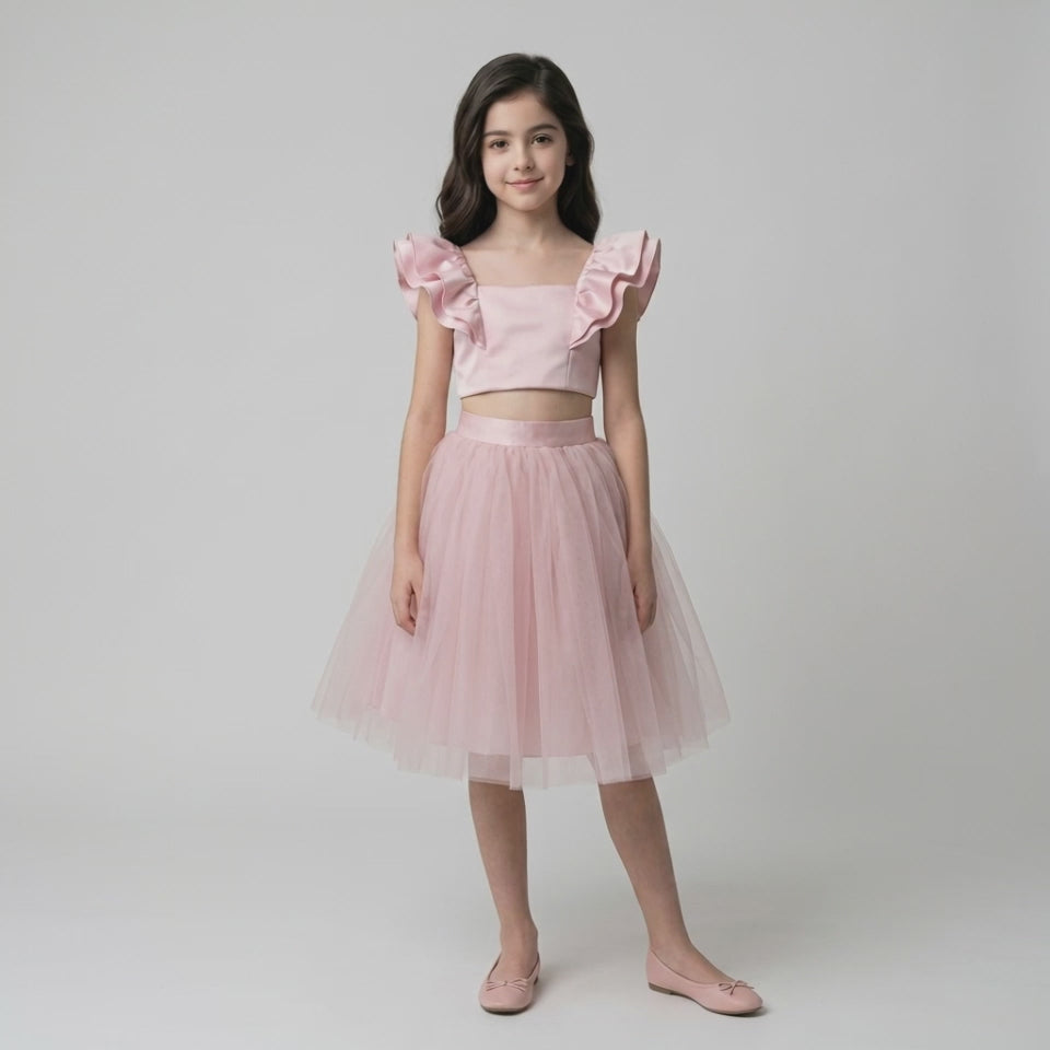 Ensemble Nesrine Tulle et Satin Rose