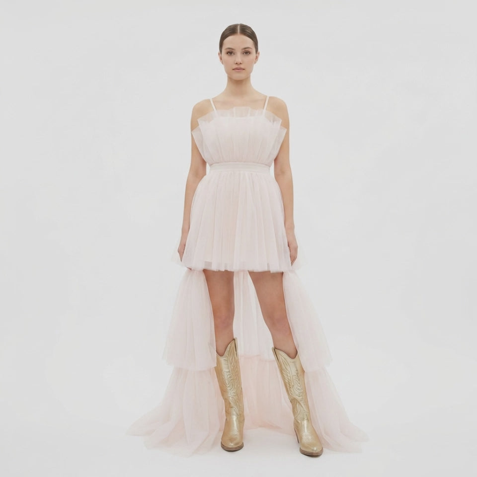 Robe Alba Bustier Tulle Rose Poudré - Cérémonie Ados