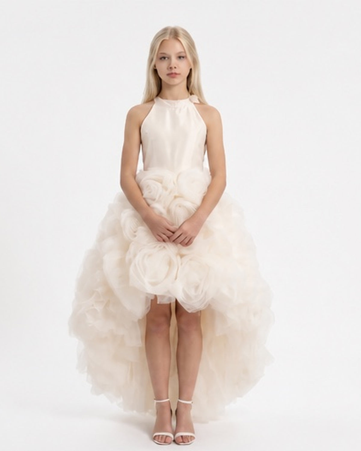 Robe Carla High Low ivoire pour adolescente – vue de face