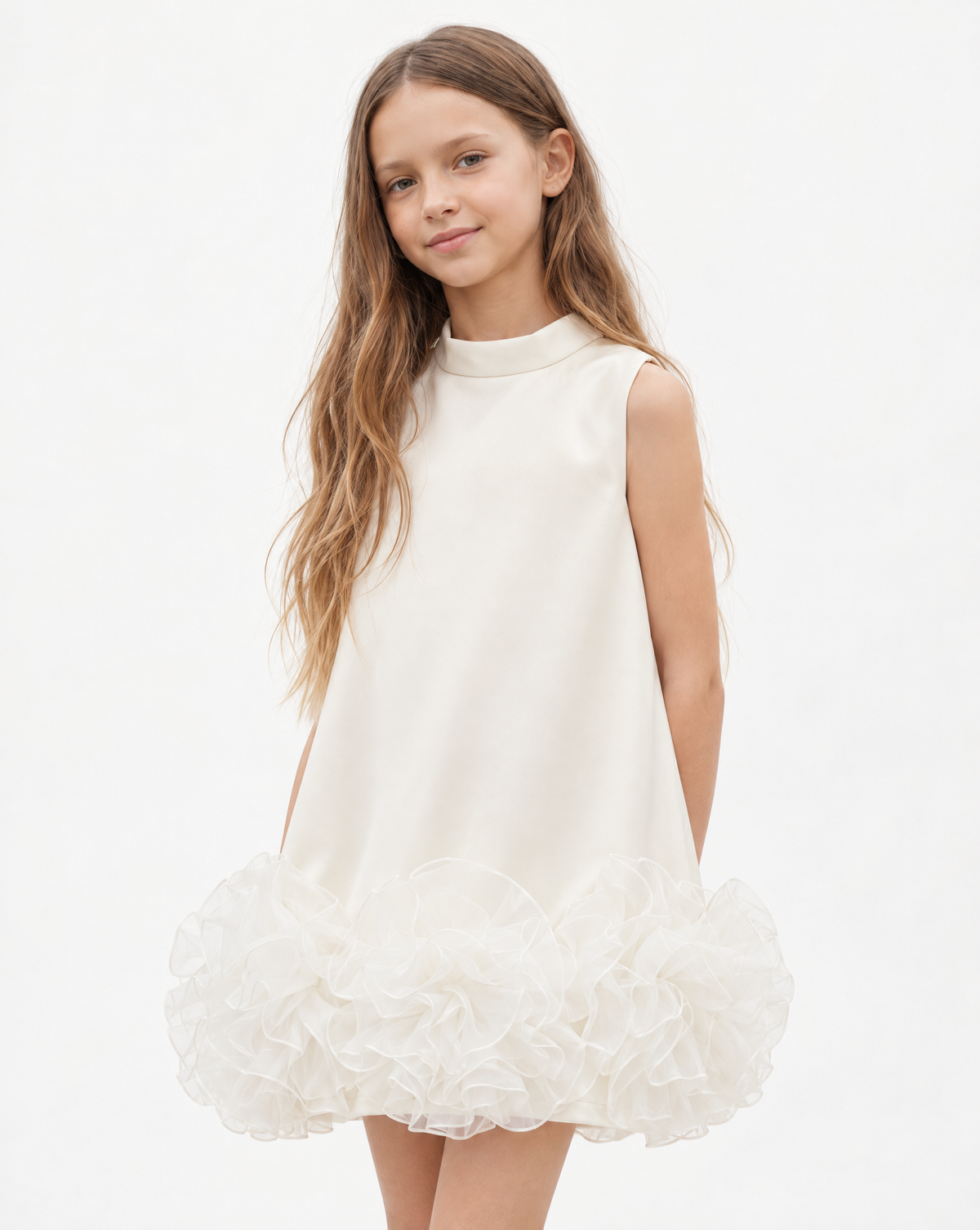 Robe Lena ivoire, détail du satin mat brillant